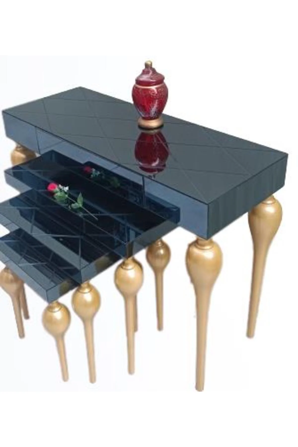 Zigon-Dresuar 18095 Tombul Model Parlak Gold Kayın Ayak Baklava çizgi Ayna tabla - Görsel 7