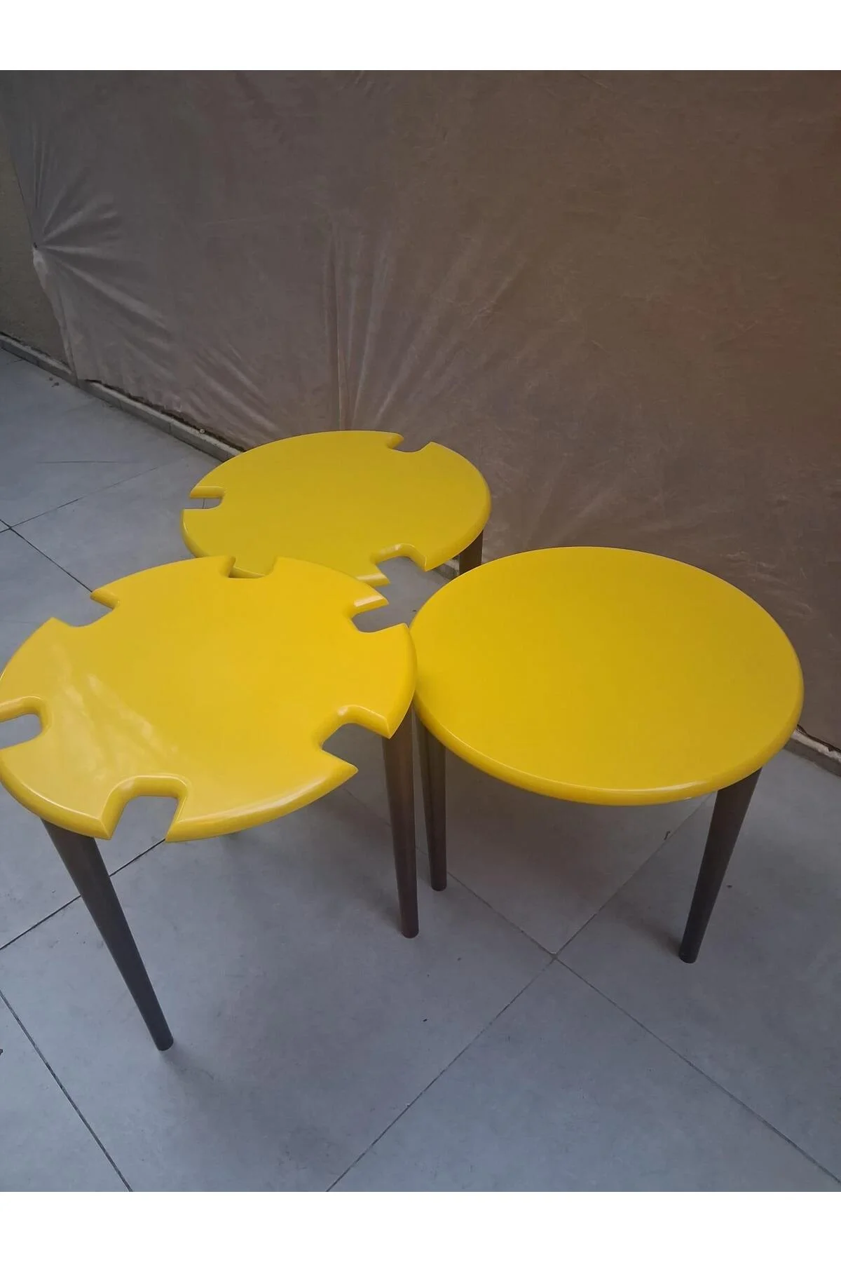 Zigon Dümen Sehpa 90609 Yuvarlak Model Kayın Torna Parlak Sarı Tabla Ceviz Ayak - Görsel 6