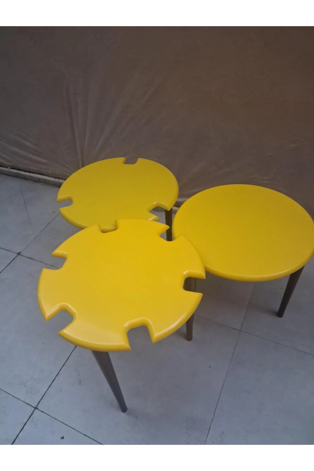 Zigon Dümen Sehpa 90609 Yuvarlak Model Kayın Torna Parlak Sarı Tabla Ceviz Ayak - Görsel 3