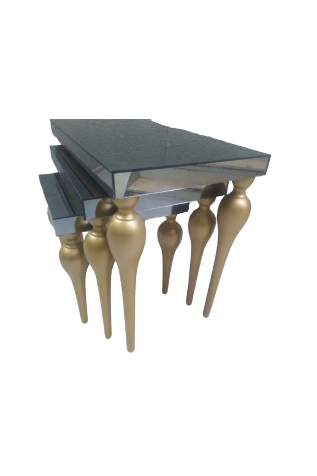 Zigon ILGZ 12386 TOMBUL Model Kayın MDF tabla gold ayak Füme cam Kaplama Elyapım - Görsel 7