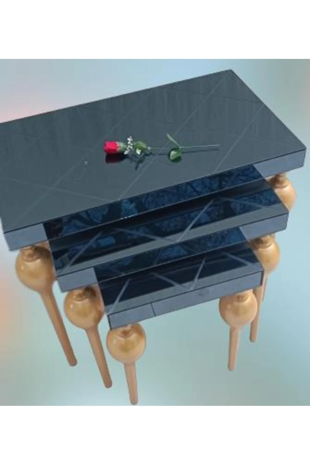 Zigon ILGZ 12620 TOMBUL Model Kayın ayak MDF tabla gold Çizgi Füme cam Kaplama - Görsel 3