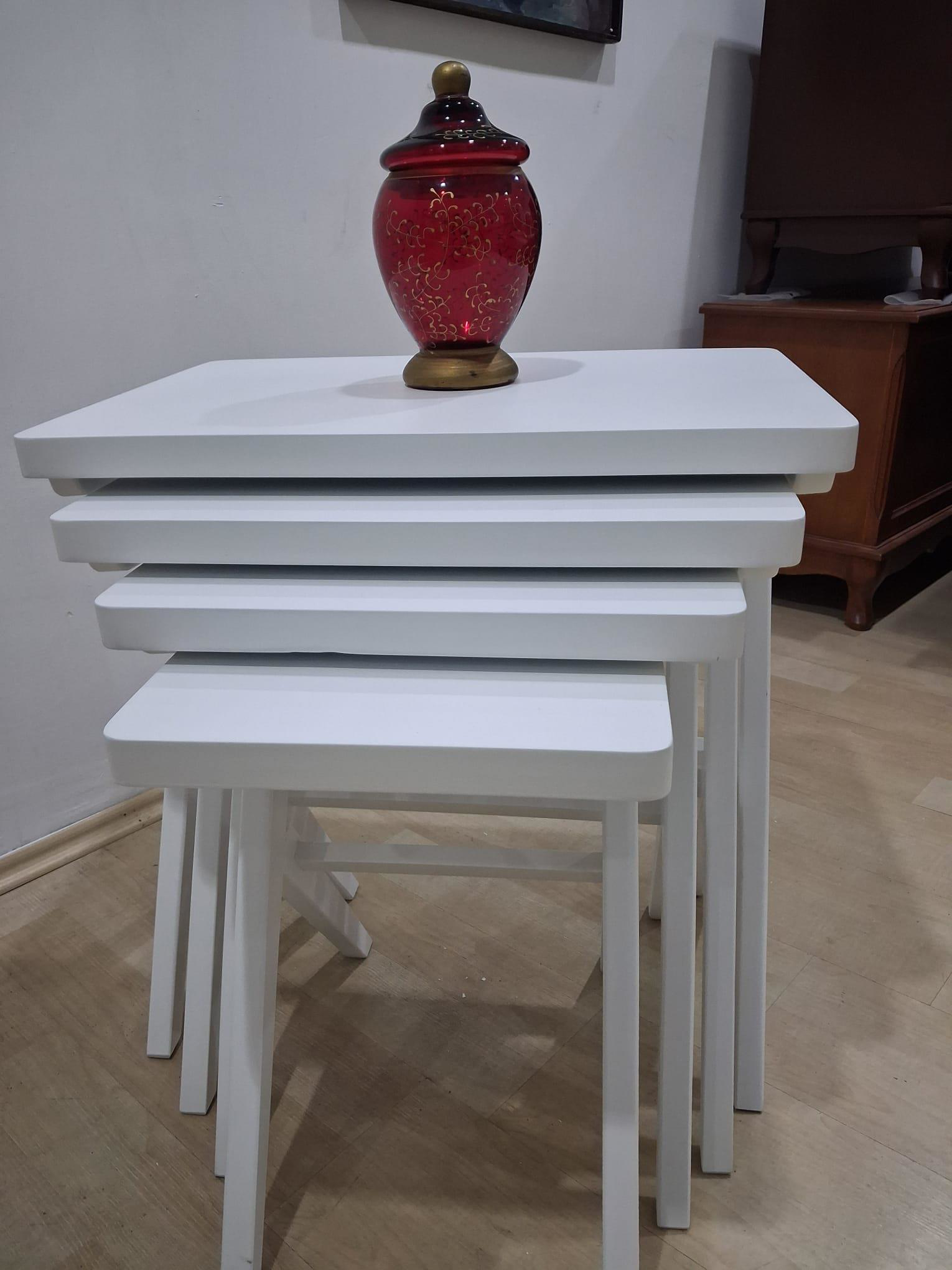 Zigon ILGZ 18509 ÇAPRAZ Model Sehpa Kayın ayak Parlak Beyaz Lake 