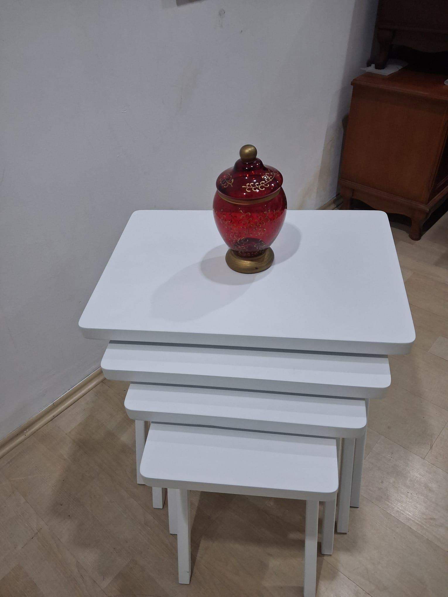 Zigon ILGZ 18509 ÇAPRAZ Model Sehpa Kayın ayak Parlak Beyaz Lake 