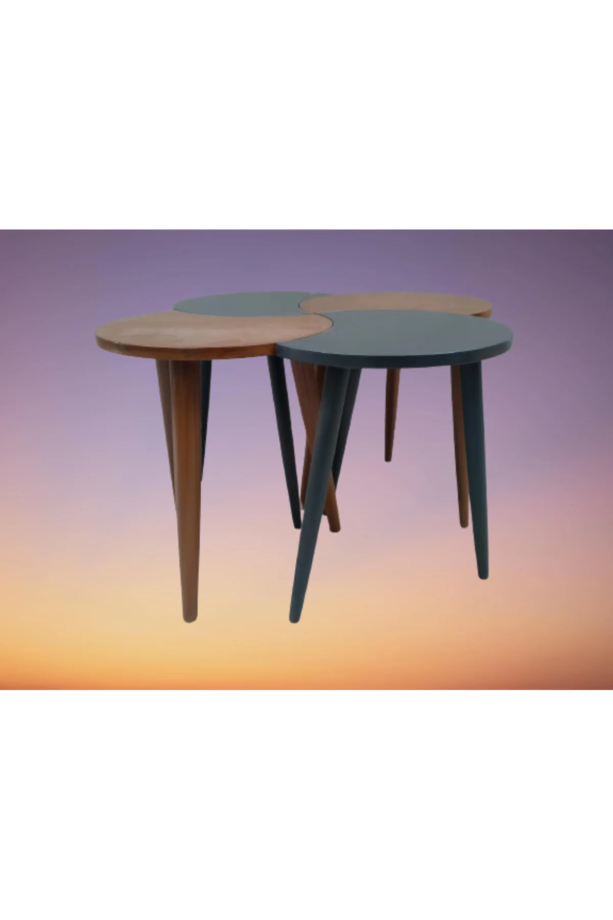 Zigon-Orta 19613 Sehpa Takım HİLAL Model Parlak Antrasit Ceviz Kayın RETRO Ayak - Görsel 3