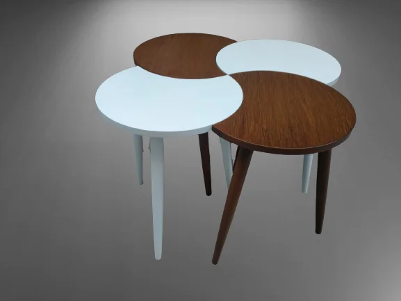 Zigon-Orta 19617 Sehpa Takım HİLAL Model Parlak Ceviz Beyaz Renk Kayın RETRO Ayak Fiyatı, Yorumları ve Özellikleri