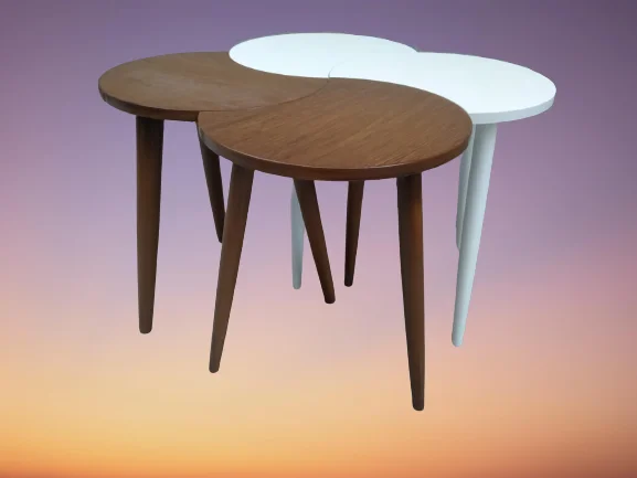 Zigon-Orta 19617 Sehpa Takım HİLAL Model Parlak Ceviz Beyaz Renk Kayın RETRO Ayak Fiyatı, Yorumları ve Özellikleri
