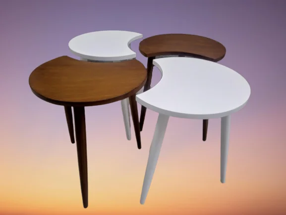 Zigon-Orta 19617 Sehpa Takım HİLAL Model Parlak Ceviz Beyaz Renk Kayın RETRO Ayak Fiyatı, Yorumları ve Özellikleri