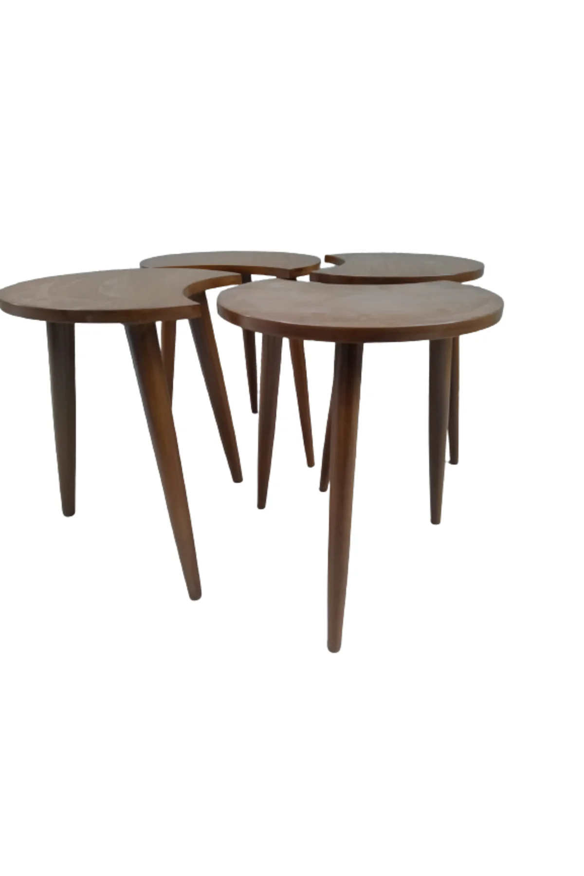 Zigon-Orta 19618 Sehpa Takım HİLAL Model Parlak Ceviz Kayın RETRO Ayak El Yapım - Görsel 2