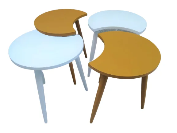 Zigon-Orta 19620 Sehpa Tk HİLAL Model Parlak Hardal Beyaz Kayın RETRO Ayak Elyapı Fiyatı, Yorumları ve Özellikleri
