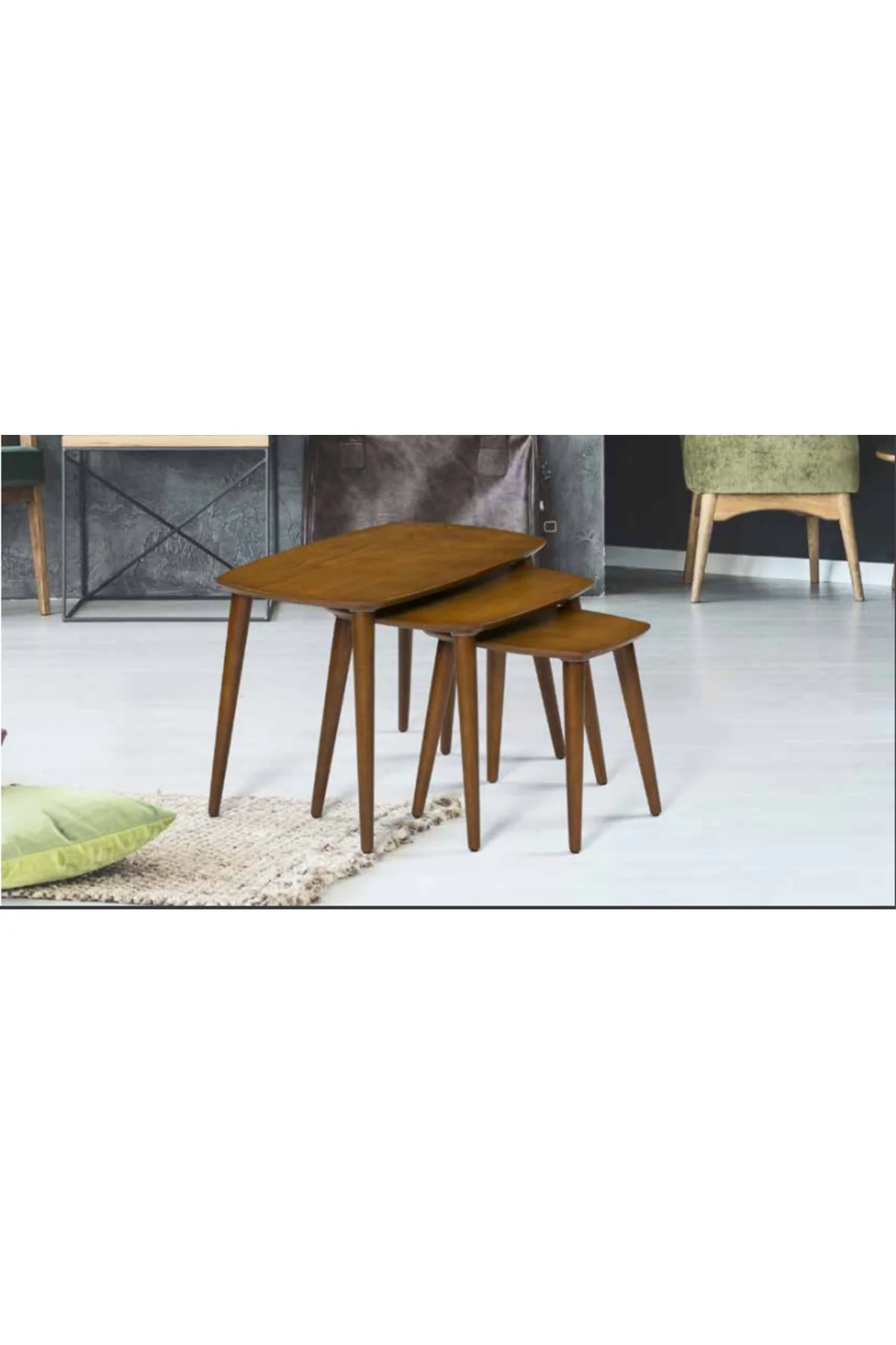 Zigon OSM 11777 Oval Model Sehpa Ceviz Nature renk Kayın İnce torna Retro ayak - Görsel 2