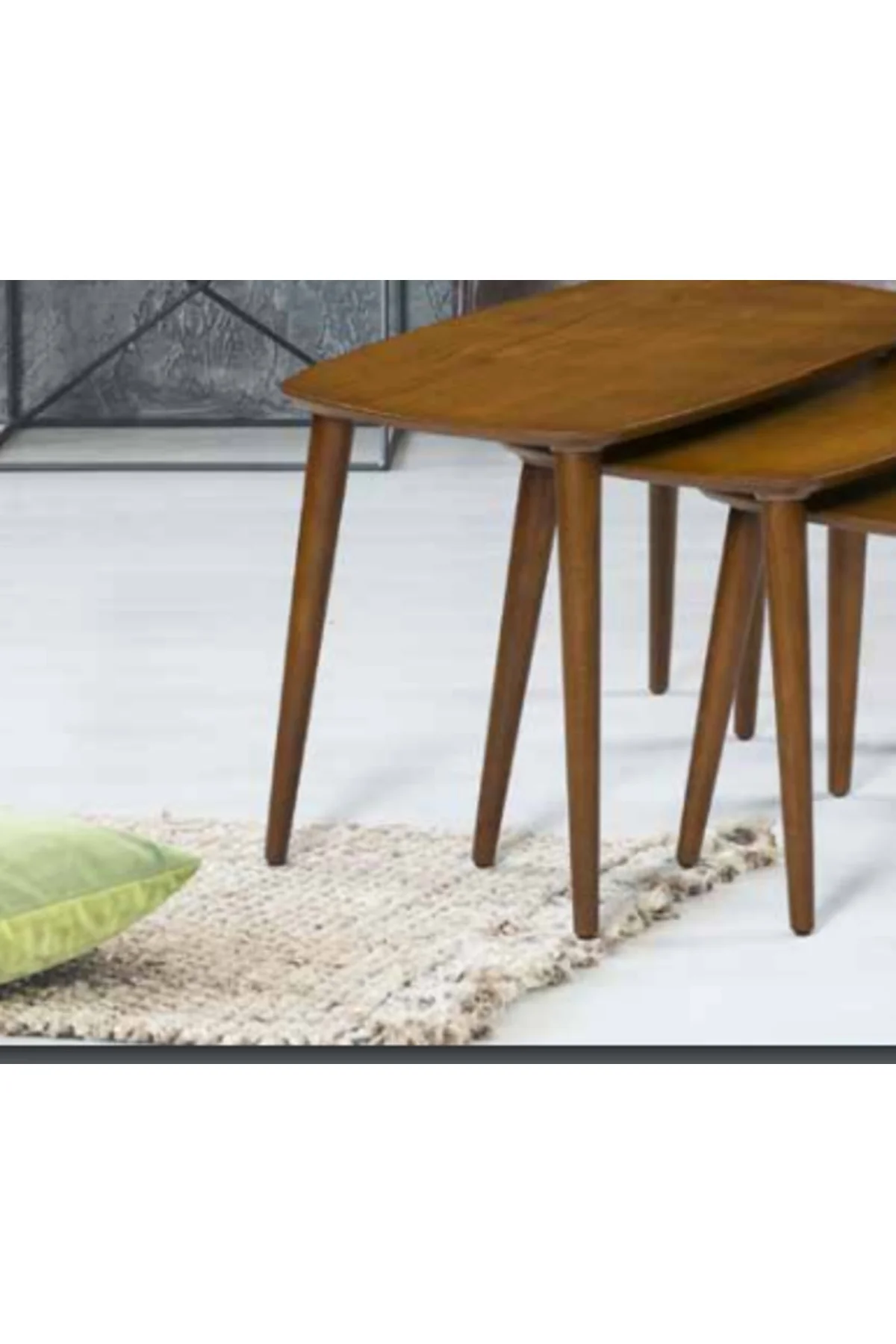 Zigon OSM 11777 Oval Model Sehpa Ceviz Nature renk Kayın İnce torna Retro ayak - Görsel 3