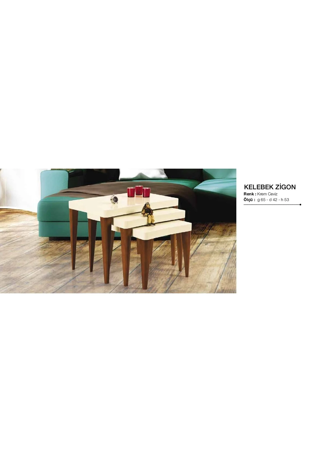 Zigon OSM 11801 KELEBEK MODEL Parlk Ceviz Krem Renk Boya Kayın RETRO ayak El Yapı - Görsel 2