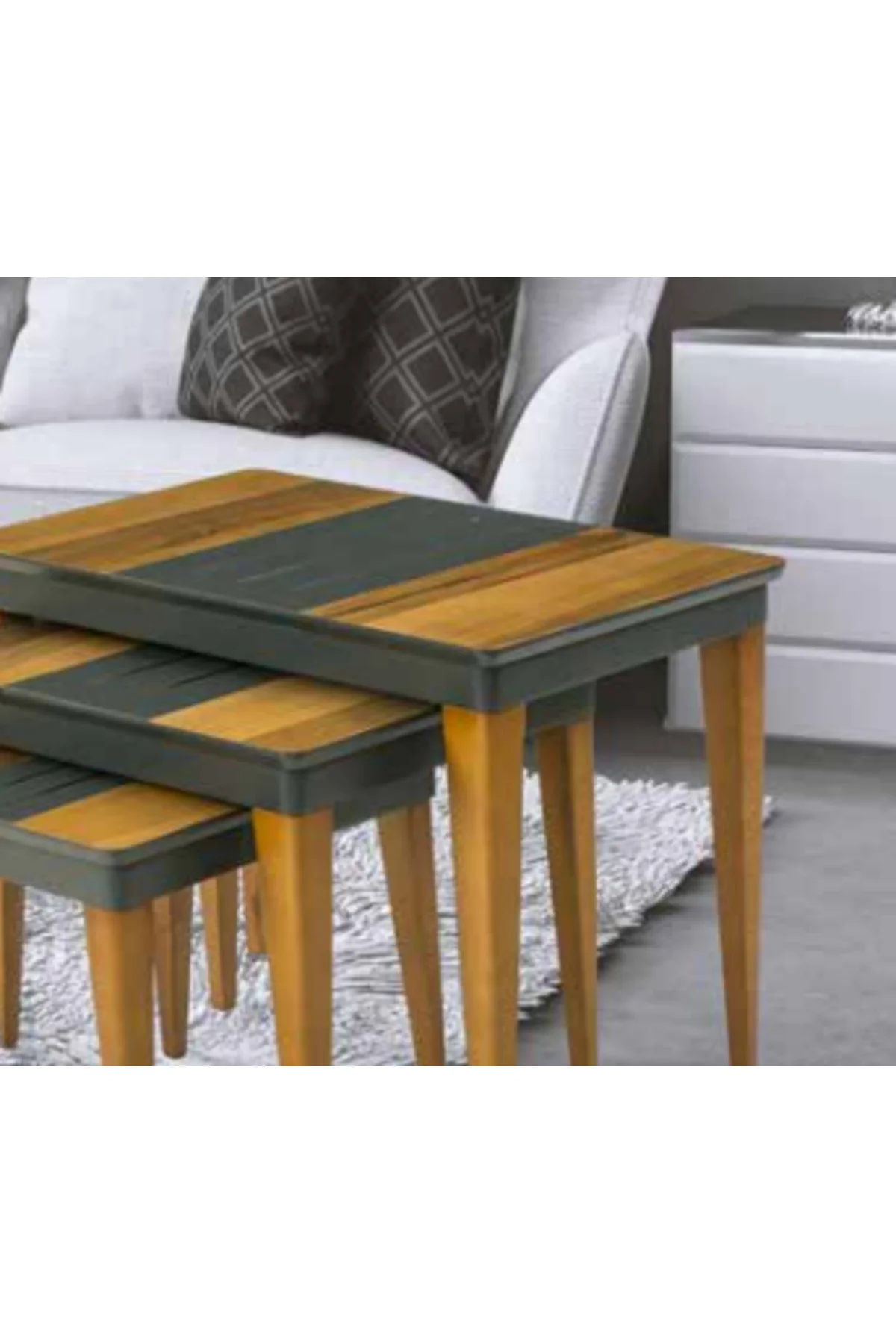 Zigon OSM 11810 Kasalı MODEL Sehpa Parlak Ceviz Gri Kayın retro ayak El Yapım - Görsel 4