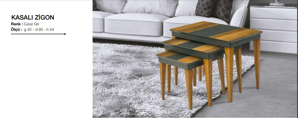 Zigon OSM 11810 Kasalı MODEL Sehpa Parlak Ceviz Gri Kayın retro a