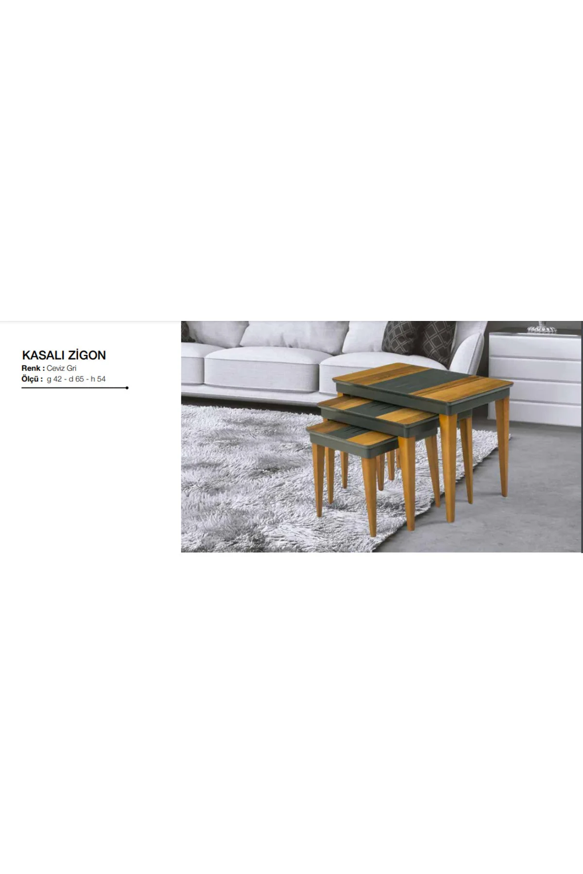 Zigon OSM 11810 Kasalı MODEL Sehpa Parlak Ceviz Gri Kayın retro ayak El Yapım - Görsel 2