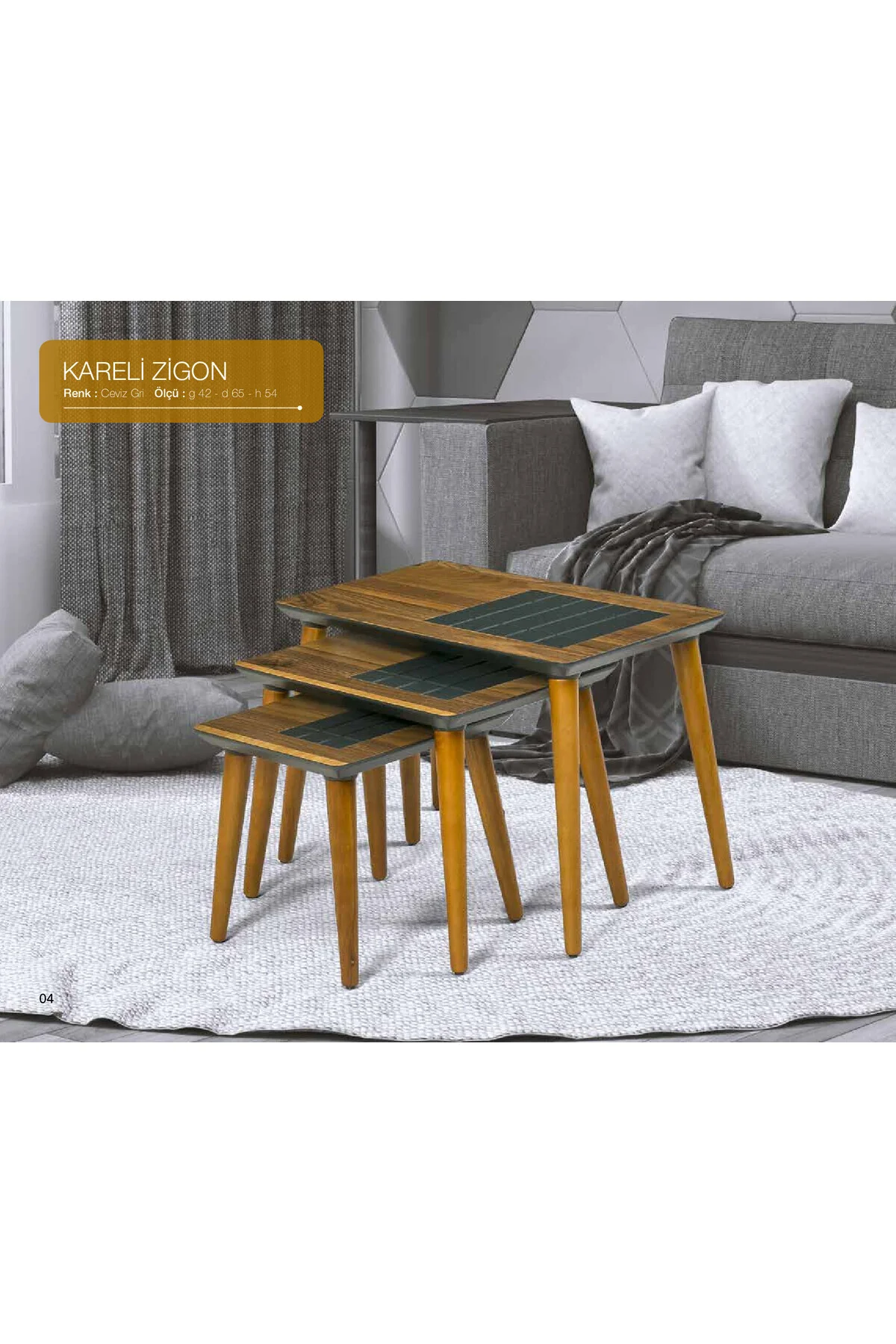 Zigon OSM 11813 KARELİ MODEL Parlak Ceviz Gri Natüre Kayın RETRO ayak El Yapım - Görsel 2