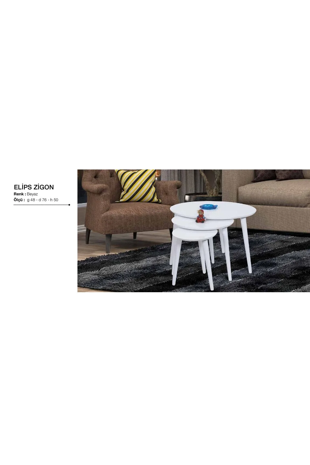 Zigon OSM 11821 ELİPS Model Kayın RETRO ayak Parlak beyaz Lake Boya El Yapım - Görsel 2