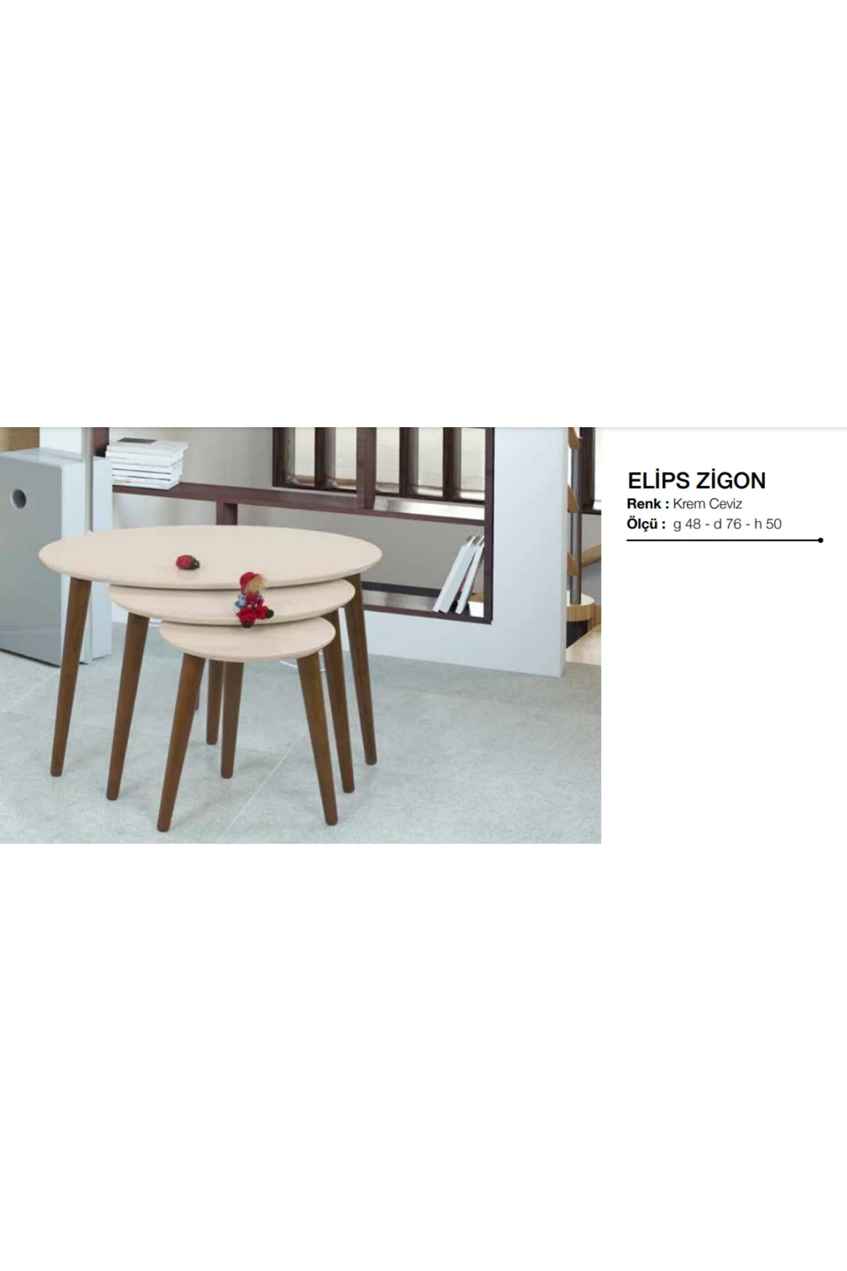 Zigon OSM 11822 Model Kayın Torna RETRO ayak Parlak Krem ceviz Lake Boya El Yapı - Görsel 3