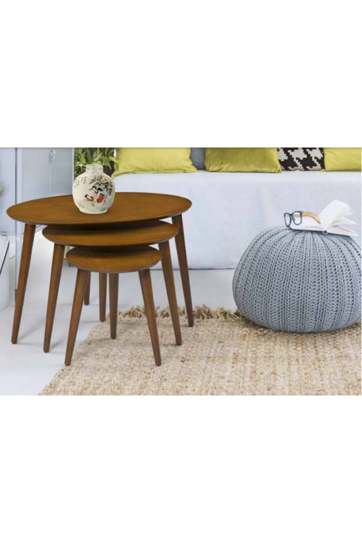 Zigon OSM 11823 Klasik ELİPS Kayın RETRO ayak ceviz MDF kaplamalı tabla El Yapım - Görsel 2
