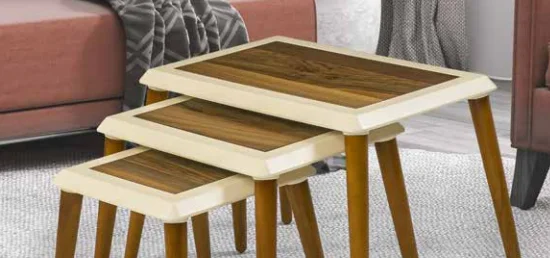 Zigon OSM 11829 Çerçeve Model Sehpa Parlak Ceviz Krem Ahşap Kayın