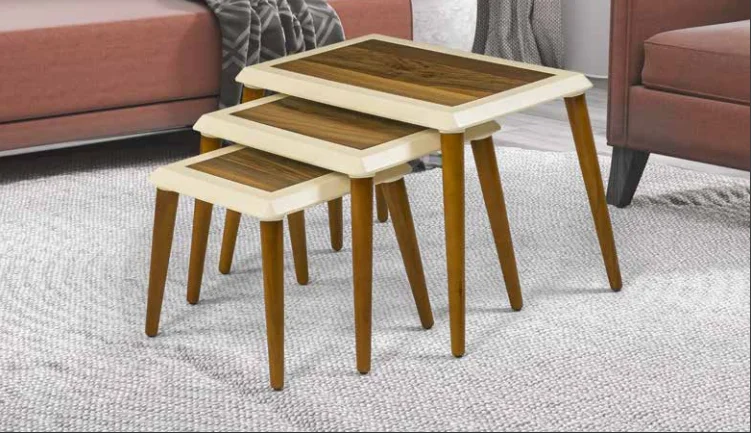 Zigon OSM 11829 Çerçeve Model Sehpa Parlak Ceviz Krem Ahşap Kayın