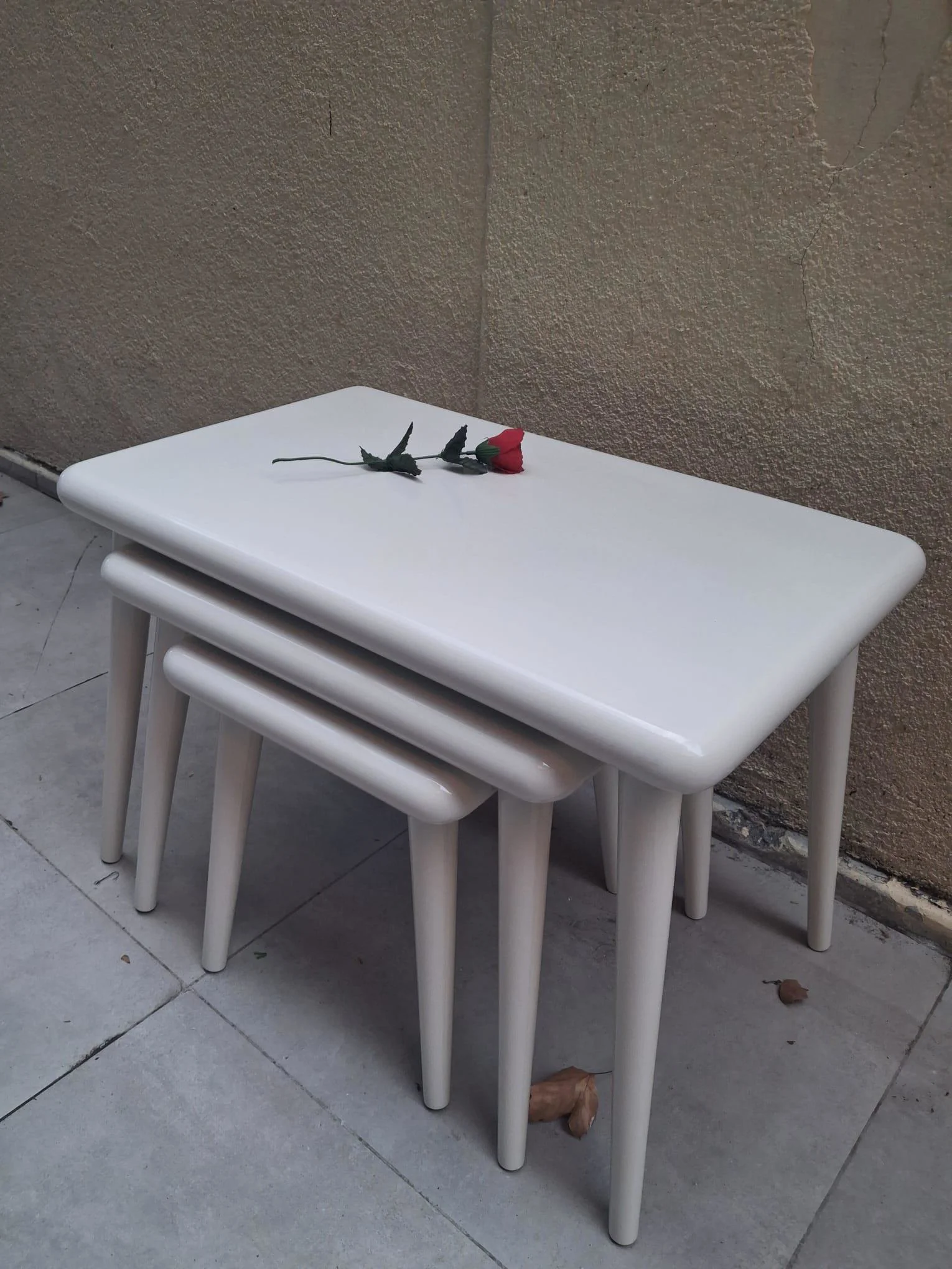 Zigon OSM 13280 CLASS Model Sehpa Parlak Beyaz Ahşap Kayın Retro 