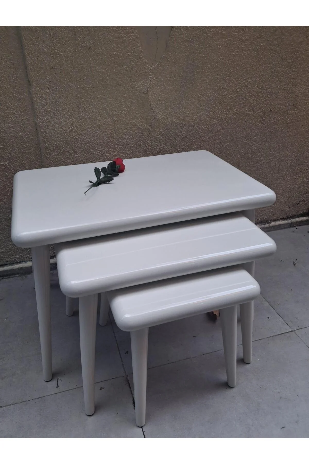 Zigon OSM 13280 CLASS Model Sehpa Parlak Beyaz Ahşap Kayın Retro ayak El Yapımı - Görsel 5