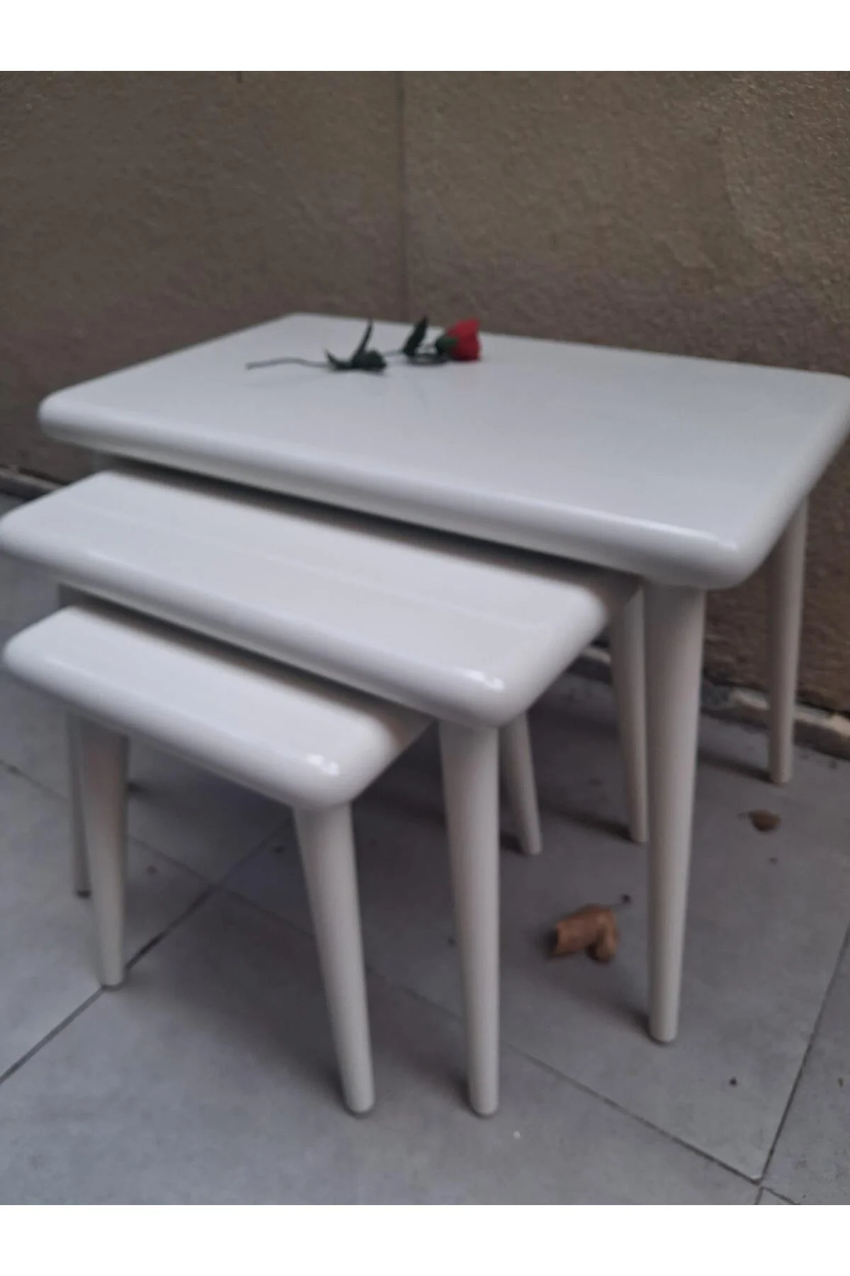 Zigon OSM 13280 CLASS Model Sehpa Parlak Beyaz Ahşap Kayın Retro ayak El Yapımı - Görsel 4
