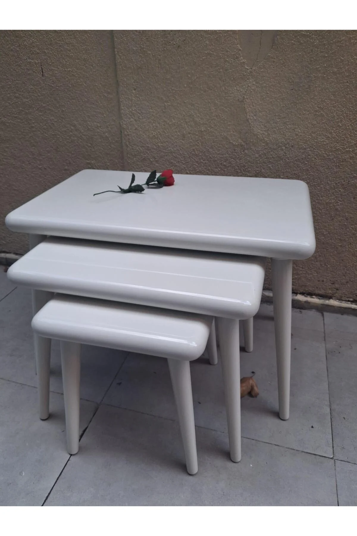 Zigon OSM 13280 CLASS Model Sehpa Parlak Beyaz Ahşap Kayın Retro ayak El Yapımı - Görsel 6