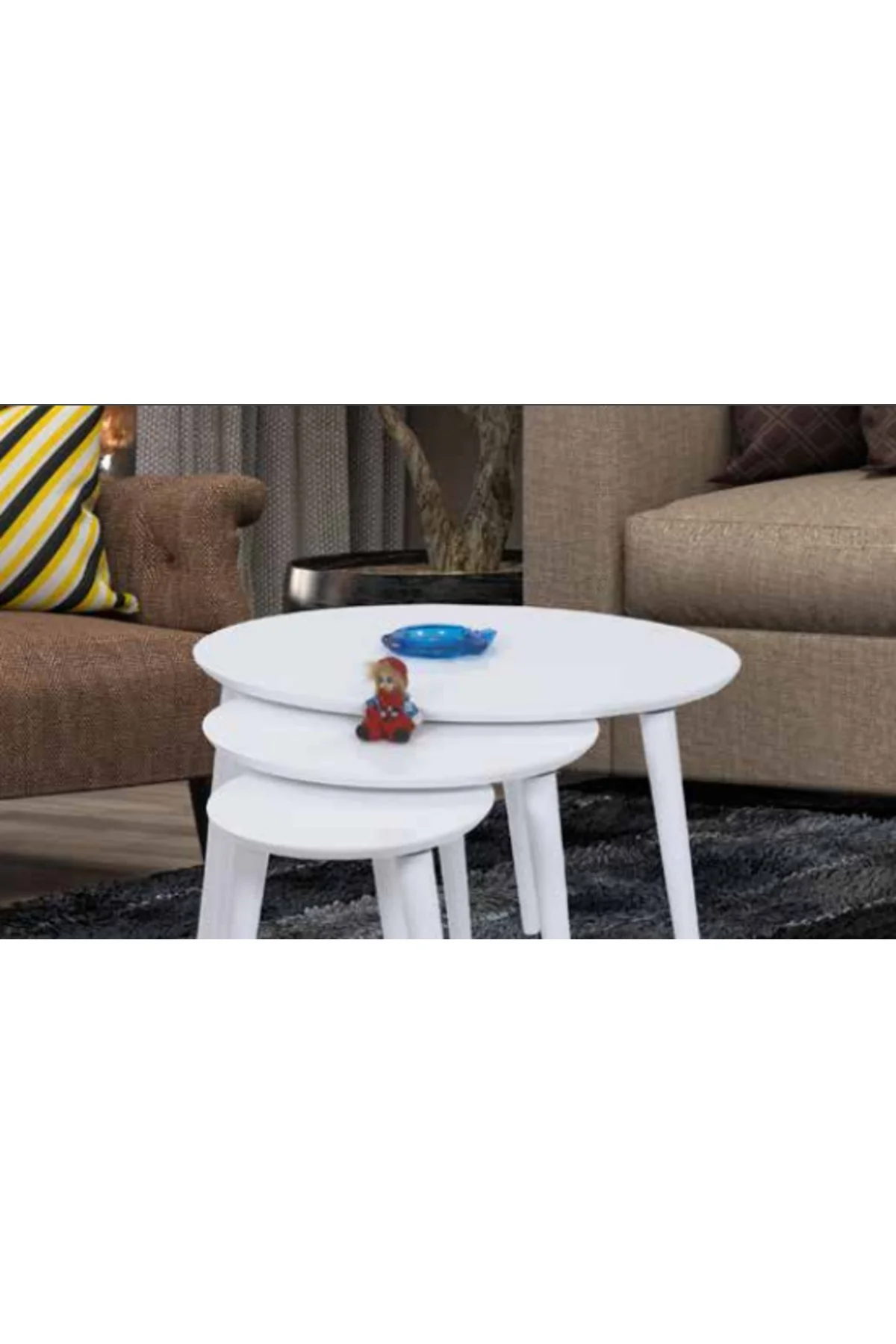 Zigon Osm 17106 ELİPS Model Sehpa Parlak Beyaz Kayın Torna retro ayak El Yapımı - Görsel 5