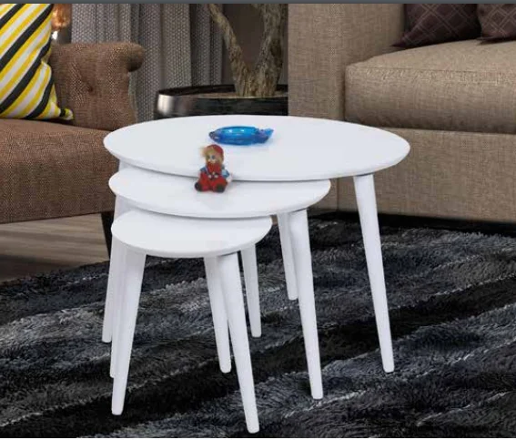 Zigon Osm 17106 ELİPS Model Sehpa Parlak Beyaz Kayın Torna retro 