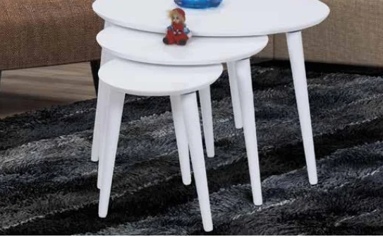 Zigon Osm 17106 ELİPS Model Sehpa Parlak Beyaz Kayın Torna retro 