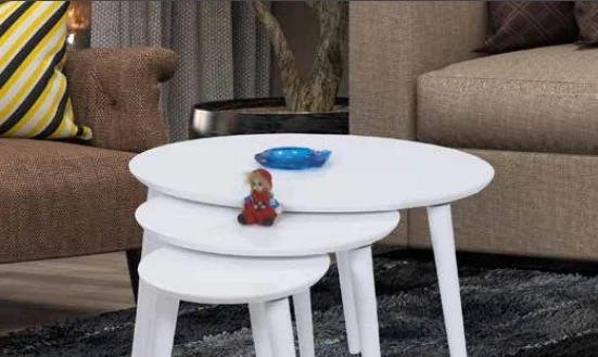 Zigon Osm 17106 ELİPS Model Sehpa Parlak Beyaz Kayın Torna retro 