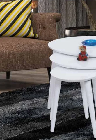 Zigon Osm 17106 ELİPS Model Sehpa Parlak Beyaz Kayın Torna retro 