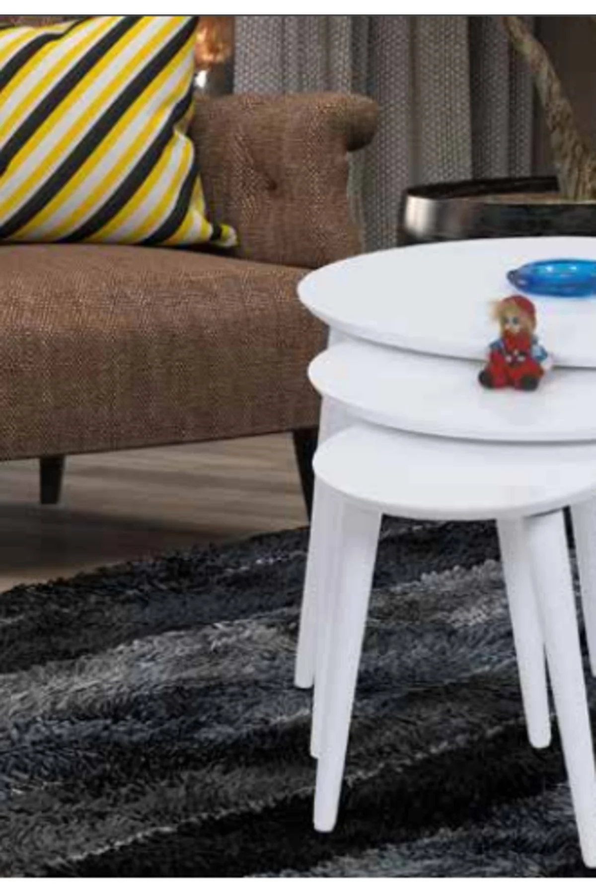 Zigon Osm 17106 ELİPS Model Sehpa Parlak Beyaz Kayın Torna retro ayak El Yapımı - Görsel 4