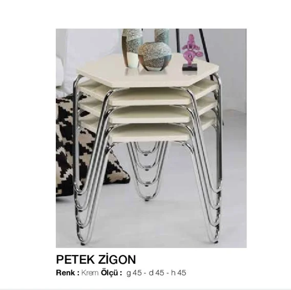 Zigon OSM11796  Petek Model sehpa Metal çelik Nikelaj V Ayak Krem