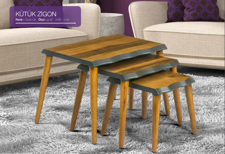 Zigon OSM18241 Kütük Desen Sehpa Ceviz gri Ahşap Kayın torna Retr