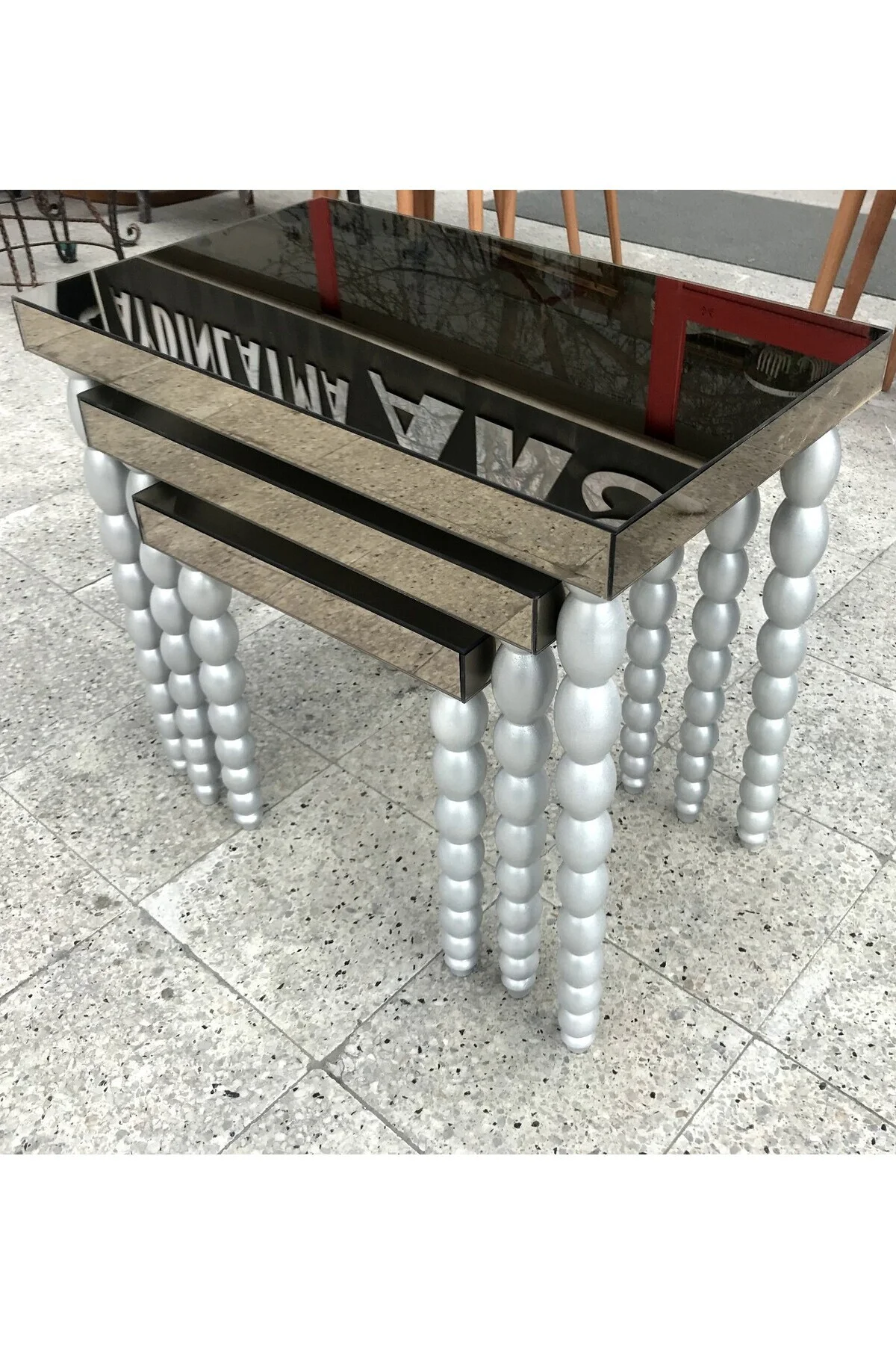 Zigon Sehpa 12459 Elma Model Beyaz Parlak Ayna Kaplama Tabla Ahşap Kayın El Yapım - Görsel 2