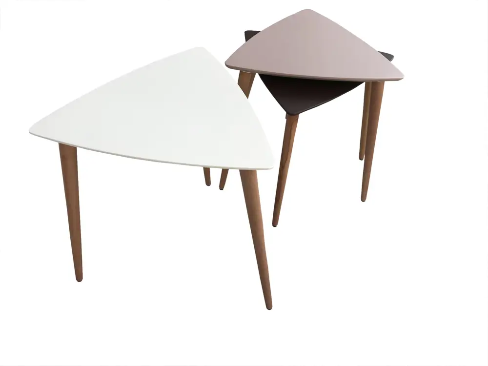 Zigon Sehpa 13667 Ahşap Kayın Konik Ayak Üçgen Tabla Beyaz-Mor Si