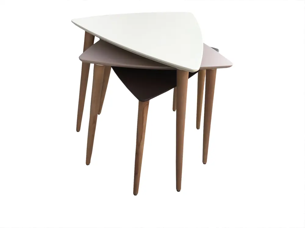 Zigon Sehpa 13667 Ahşap Kayın Konik Ayak Üçgen Tabla Beyaz-Mor Si