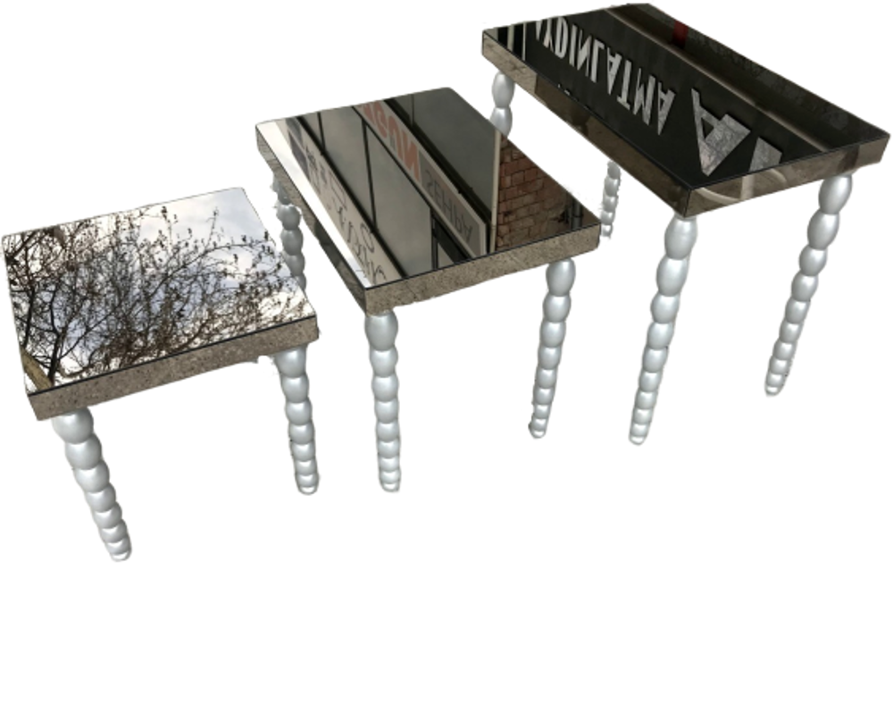 Zigon Sehpa 13818 Elma Parlak GRİ Lake Kayın Torna Ayak Ayna Kapl