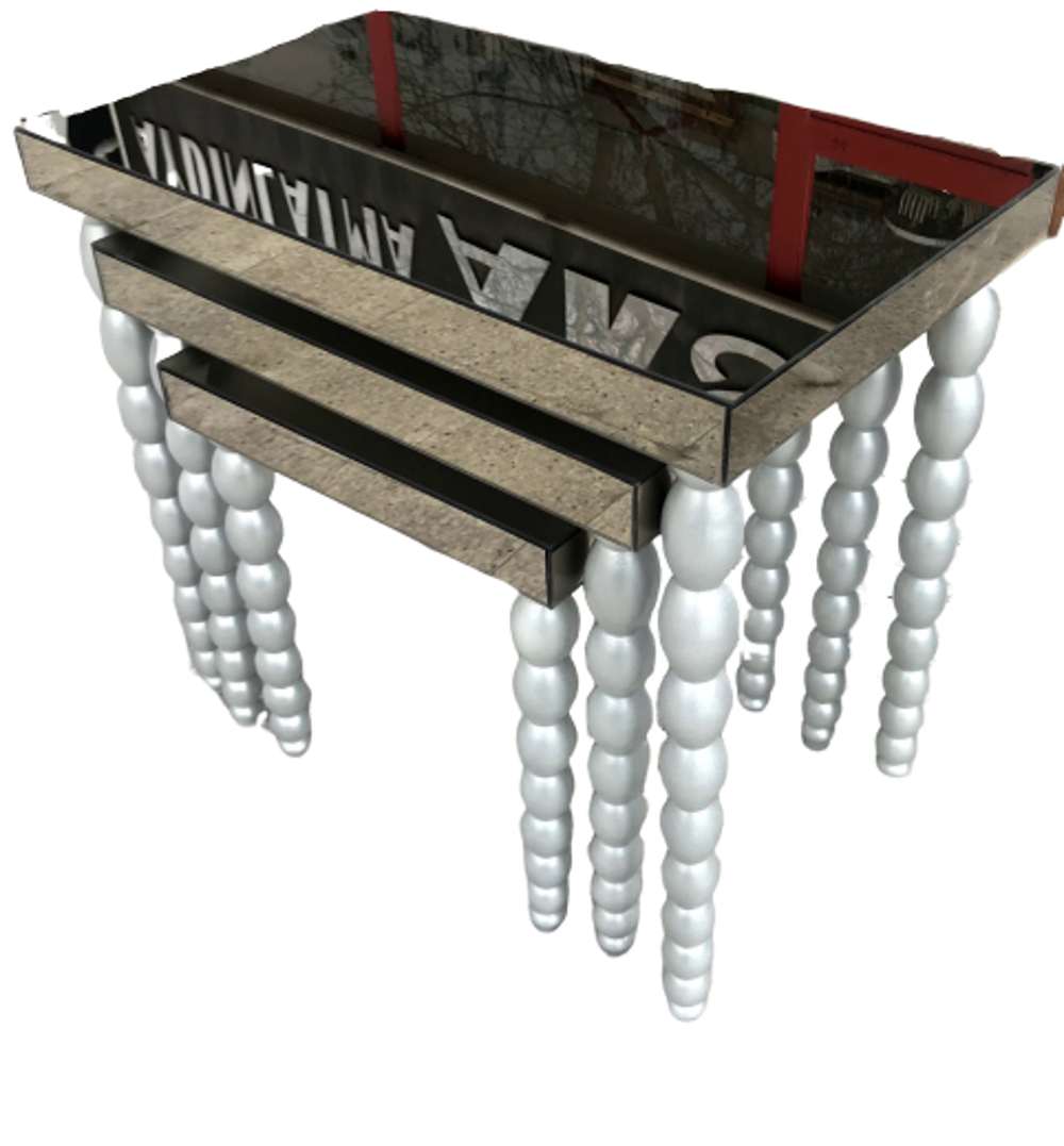 Zigon Sehpa 13818 Elma Parlak GRİ Lake Kayın Torna Ayak Ayna Kapl