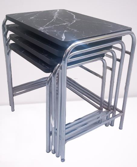 Zigon Sehpa 14006 Demet Model Metal Nikelaj Ayak Siyah Mermer Des