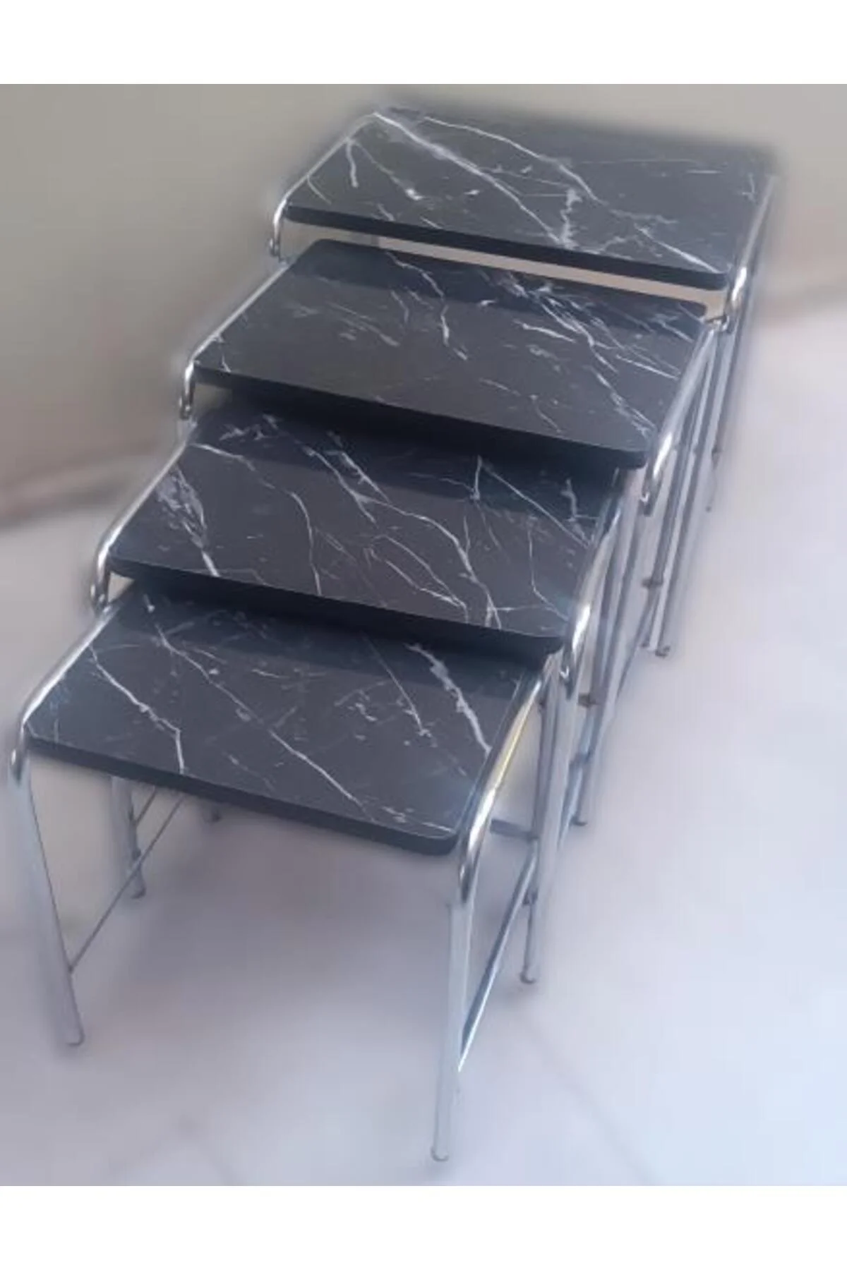 Zigon Sehpa 14006 Demet Model Metal Nikelaj Ayak Siyah Mermer Desen Tabla El Yapı - Görsel 3