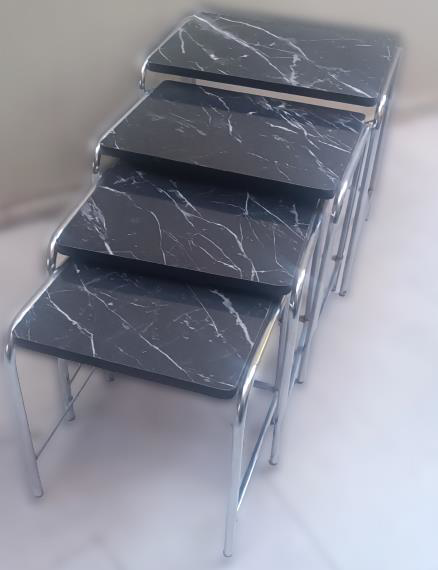 Zigon Sehpa 14006 Demet Model Metal Nikelaj Ayak Siyah Mermer Des