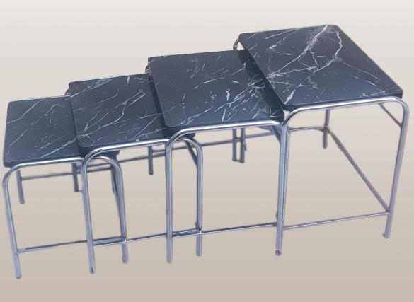 Zigon Sehpa 14006 Demet Model Metal Nikelaj Ayak Siyah Mermer Des