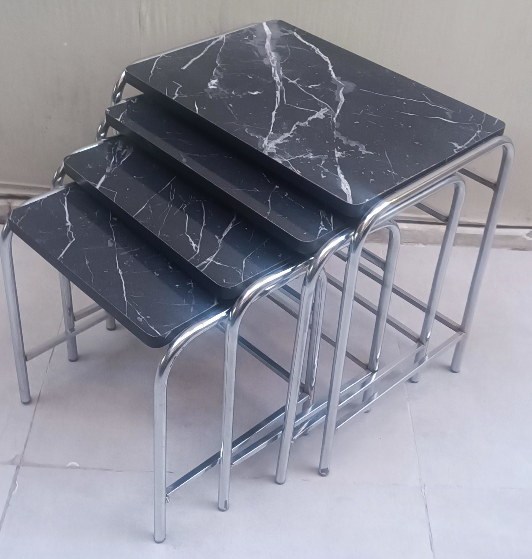 Zigon Sehpa 14006 Demet Model Metal Nikelaj Ayak Siyah Mermer Des