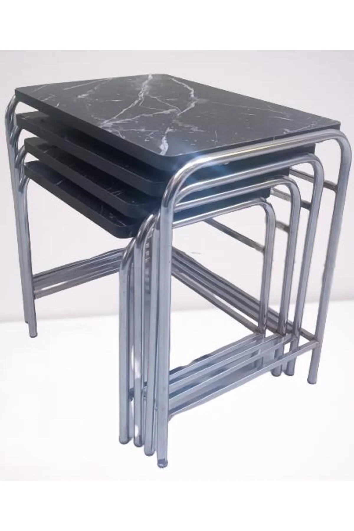 Zigon Sehpa 14006 Demet Model Metal Nikelaj Ayak Siyah Mermer Desen Tabla El Yapı - Görsel 7