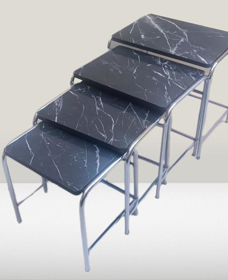 Zigon Sehpa 14006 Demet Model Metal Nikelaj Ayak Siyah Mermer Des