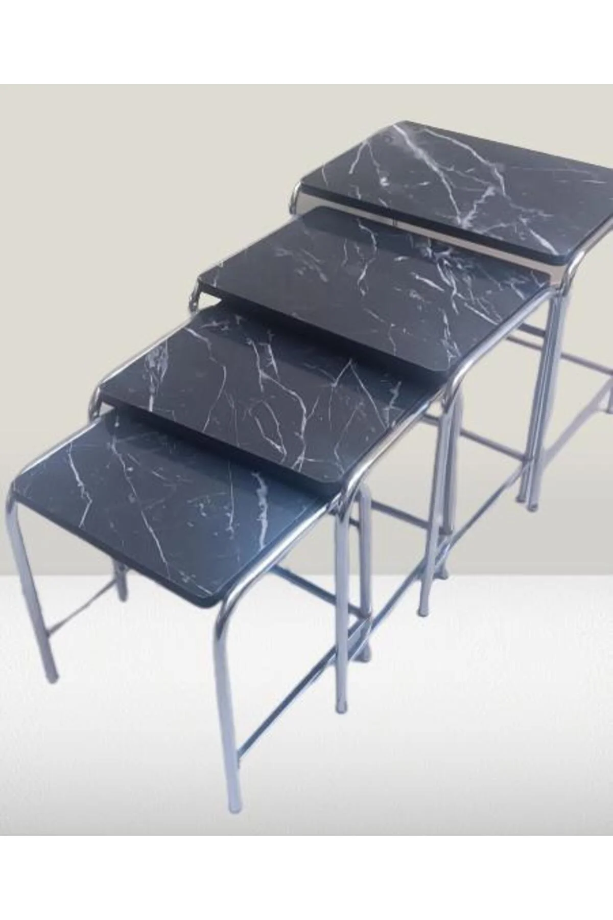 Zigon Sehpa 14006 Demet Model Metal Nikelaj Ayak Siyah Mermer Desen Tabla El Yapı - Görsel 2